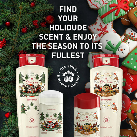 Old Spice Body Wash for Men, Holidudes Limited Edition, 24/7 Holiday Freshness, Lasting Scent and Rich Lather, Stocking Stuffer, Lumbersnack with Fresh Pine Scent, 16 fl oz
