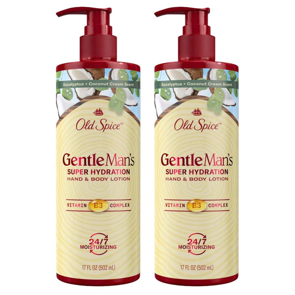 Old Spice Hand & Body Lotion for Men, Gentleman's Super Hydration, 24/7 Moisturizing with Vitamin B3 Complex, Fast Absorping, Eucalyptus & Coconut Cream, 17 oz (Pack of 2)