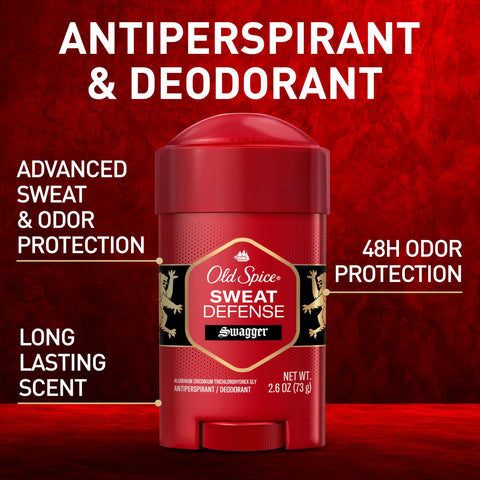 Old Spice Sweat Defense Antiperspirant & Deodorant for Men, 24/7 Ultimate Sweat Protection, Long Lasting Scent, Soft Solid, Swagger with Cedarwood Scent, 2.6 oz