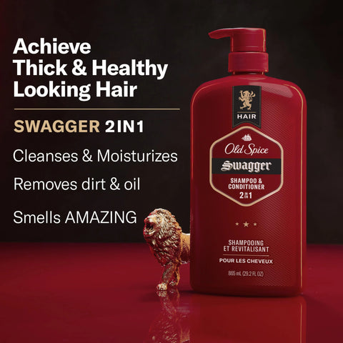 Old Spice Men's 2-in-1 Shampoo and Conditioner, Swagger, Cedarwood Lime Scent, Healthier, Fuller, More Moisturized Looking Hair, Barbershop Quality, 29.2 Fl Oz Each, Twin Pack