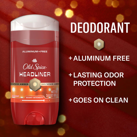 Old Spice Aluminum Free Deodorant for Men, 24/7 Odor Protection, 24/7 Signature Scent & Lasting Freshness, Goes on Clean, Headliner with Black Currant, Leather, & Amber Scent, 3.0 oz