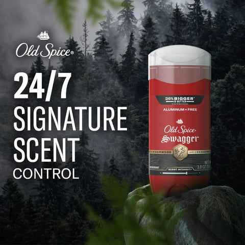 Old Spice Aluminum Free Deodorant for Men, 24/7 Odor Protection, 24/7 Freshness & Lasting Scent, Swagger with Cedarwood Scent, 3.8 oz