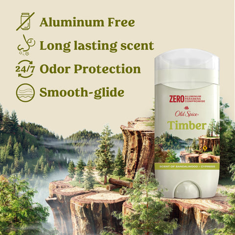 Old Spice Men's Deodorant Aluminum-Free Timber with Sandalwood, 3.0oz Pack of 3 with Travel-Size Swagger Body Wash