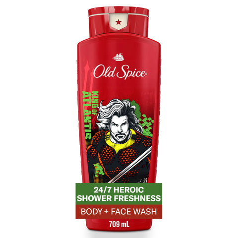 Old Spice Body Wash for Men, Aquaman: King of Atlantis, 3X Defense, 24/7 Shower Fresh with Lasting Scent, Cleansing 2-in-1 Body & Face Wash, Smell Like a Hero, Fresh Ocean and Seastorm Scent, 24 oz