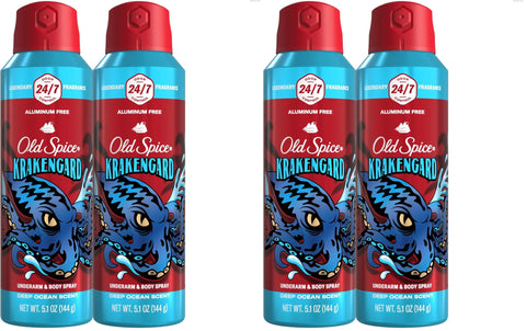Old Spice Aluminum Free Body Spray for Men, Krakengard, 5.1 Oz (Pack of 4)