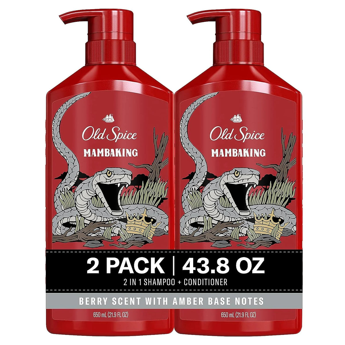 Old Spice MambaKing 2-in-1 Shampoo and Conditioner Set for Men, Healthier, Fuller, More Moisturized Looking Hair, 21.9 Fl Oz Each, Twin Pack