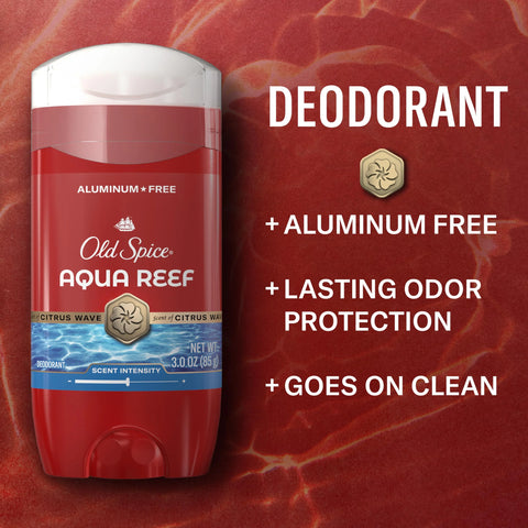 Old Spice Aluminum Free Deodorant for Men, 24/7 Odor Protection, 24/7 Freshness & Lasting Scent, Aqua Reef with Cypress Scent, 3.0 oz with Travel Size Swagger Body Wash (Pack of 4)