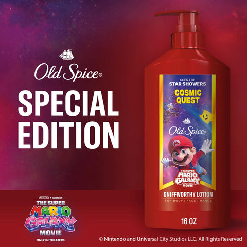 Old Spice Hand and Body Lotion for All Skin Types, x The Super Mario Galaxy Movie, 24/7 Lightweight Moisturization, Smell Super with Cosmic Quest, Scent of Star Showers, 16oz