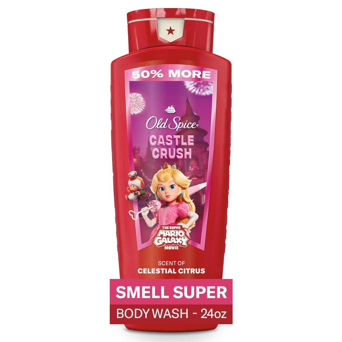 Old Spice Body & Face Wash for Men, x The Super Mario Galaxy Movie, 3X Defense, 24/7 Shower Fresh with Long Lasting Scent, Smell Super with Castle Crush, Celestial Citrus Scent, 24 oz
