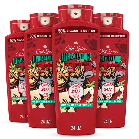 Old Spice Cleansing Body Wash for Men, 3X Defense, 24/7 Shower Fresh with Lasting Scent, 2-in-1 Body & Face Wash, Alphascentauri with Green Herbal Scent, 24 oz (Pack of 4)