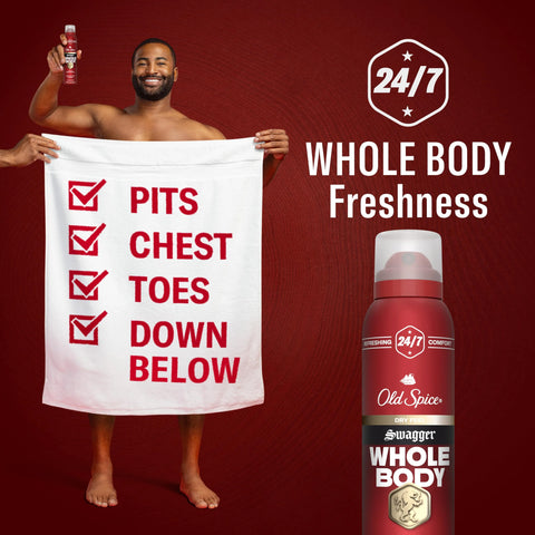 Old Spice Whole Body Deodorant for Men, Swagger, Aluminum Free Spray for 24/7 Freshness // Dermatologist Tested Whole Body Deodorant, 99g