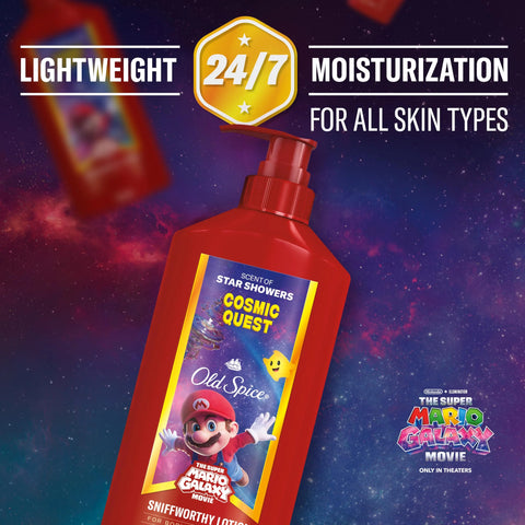 Old Spice Hand and Body Lotion for All Skin Types, x The Super Mario Galaxy Movie, 24/7 Lightweight Moisturization, Smell Super with Cosmic Quest, Scent of Star Showers, 16oz