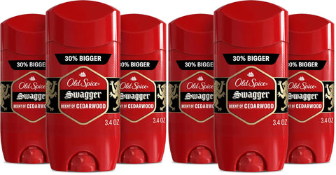 Old Spice Antiperspirant Deodorant for Men,24/7 Sweat & Odor Protection,24/7 Lasting Freshness,Invisible Solid,Swagger with Cedarwood Scent,3.4 oz,(Pack of 6)
