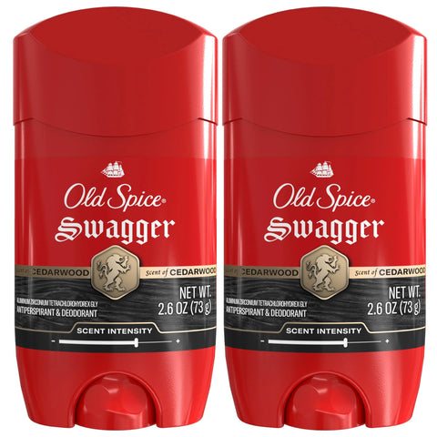 Old Spice Antiperspirant Deodorant for Men, 24/7 Sweat & Odor Protection, 24/7 Lasting Freshness, Invisible Solid, Swagger with Cedarwood Scent, 2.6 oz (Pack of 2)