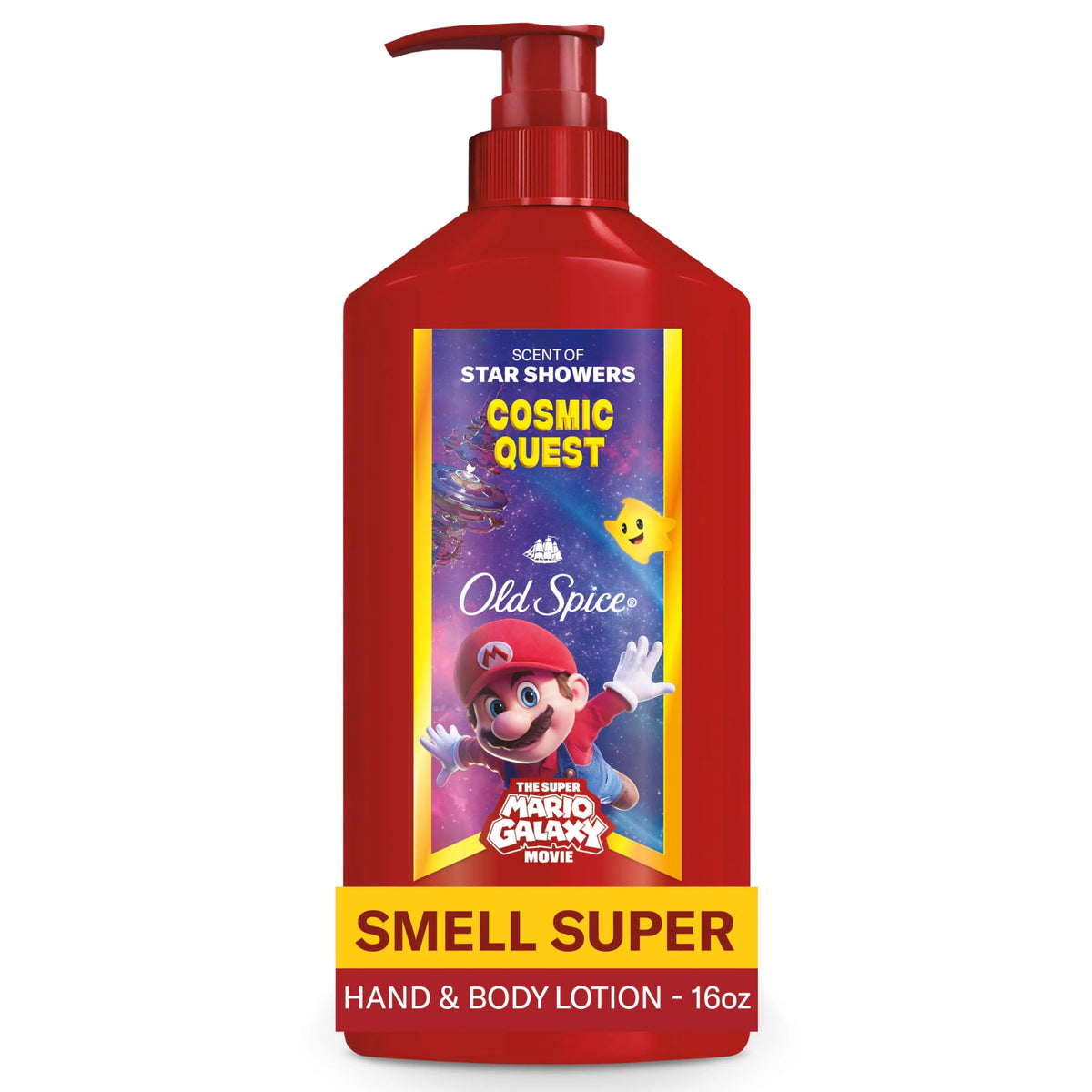 Old Spice Hand and Body Lotion for All Skin Types, x The Super Mario Galaxy Movie, 24/7 Lightweight Moisturization, Smell Super with Cosmic Quest, Scent of Star Showers, 16oz