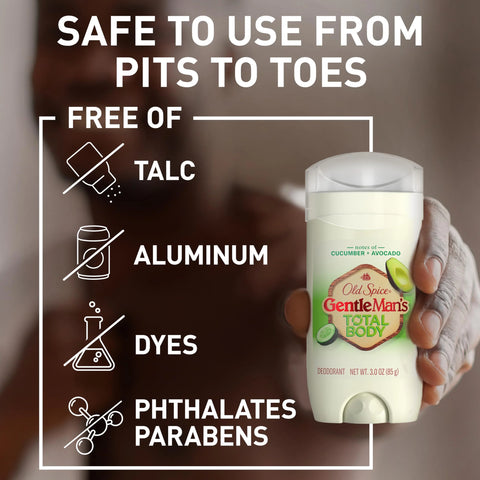 Old Spice Whole Body Deodorant Stick for Men, Aluminum Free, Cucumber + Avocado Scent, 24/7 Odor Protection, 24/7 Lasting Freshness, Dermatologist Tested, Gentle on Skin, Safe to Use All Over, 3.0 oz
