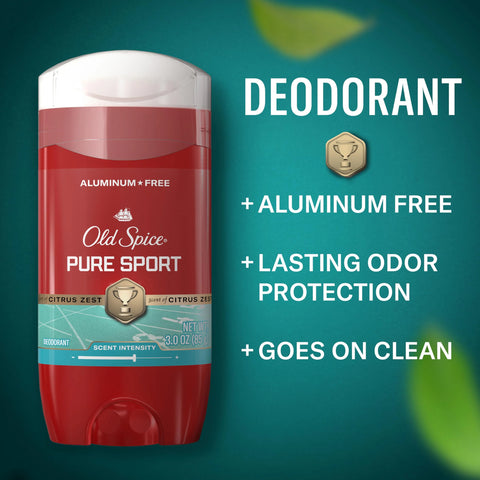 Old Spice Aluminum Free Deodorant for Men, 24/7 Odor Protection, 24/7 Freshness & Lasting Scent, Pure Sport with Citrus Zest Scent, 3.0 oz (Pack of 3)