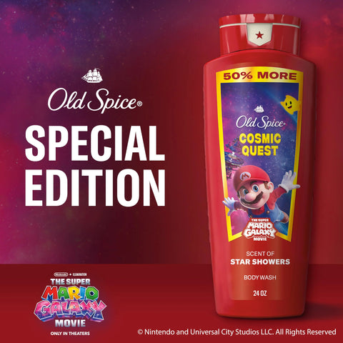 Old Spice Body & Face Wash for Men, x The Super Mario Galaxy Movie, 3X Defense, 24/7 Shower Fresh with Long Lasting Scent, Smell Super with Cosmic Quest, Star Showers Scent, 24 oz