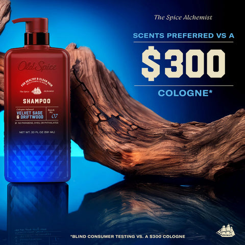 Old Spice Men's Shampoo, The Spice Alchemist Collection, 24/7 Cologne-Infused Velvet Sage & Driftwood Scent, Free of Parabens & Phthalates, 20.0 fl oz