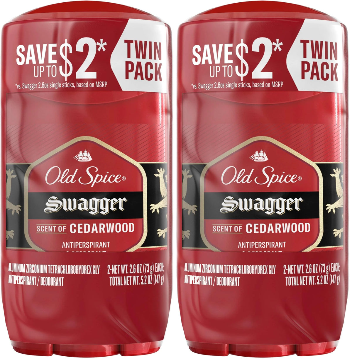 Old Spice Antiperspirant Deodorant for Men,24/7 Sweat & Odor Protection,24/7 Lasting Freshness,Invisible Solid,Swagger with Cedarwood Scent,2.6 oz,(Pack of 4)