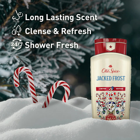 Old Spice Body Wash for Men, Holidudes Holiday Edition, 24/7 Holiday Freshness, Lasting Scent and Rich Lather, Stocking Stuffer, Jacked Frost Frosted Mint Scent, 16 oz