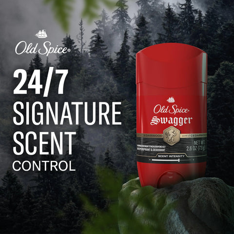 Old Spice Antiperspirant Deodorant for Men, 24/7 Sweat & Odor Protection, 24/7 Lasting Freshness, Invisible Solid, Swagger with Cedarwood Scent, 2.6 oz (Pack of 2)