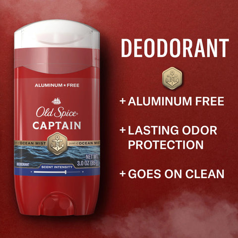 Old Spice Aluminum Free Deodorant for Men, 24/7 Odor Protection, 24/7 Freshness & Lasting Scent, Captain with Bergamot Scent, 3.0 oz