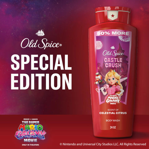Old Spice Body & Face Wash for Men, x The Super Mario Galaxy Movie, 3X Defense, 24/7 Shower Fresh with Long Lasting Scent, Smell Super with Castle Crush, Celestial Citrus Scent, 24 oz