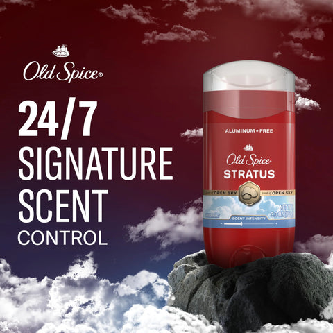 Old Spice Aluminum Free Deodorant for Men, 24/7 Odor Protection, 24/7 Signature Scent & Lasting Freshness, Goes on Clean, Stratus with Pineapple, Fresh Air, & Vanilla Scent, 3.0 oz