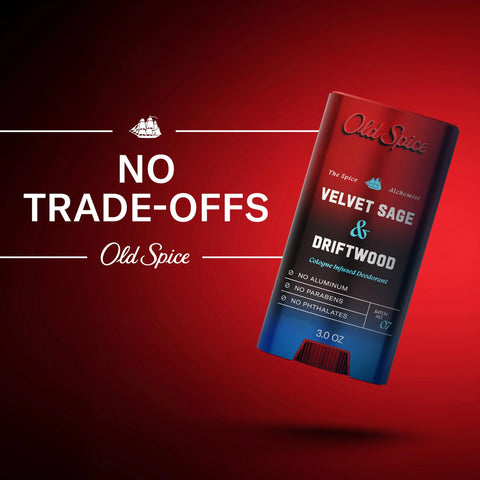 Old Spice Aluminum Free Deodorant for Men, The Spice Alchemist Collection, 24/7 Cologne Infused Scent, No Trade Off Formula, Free of Parabens & Phthalates, Velvet Sage + Drift Wood Scent, 3.0 oz