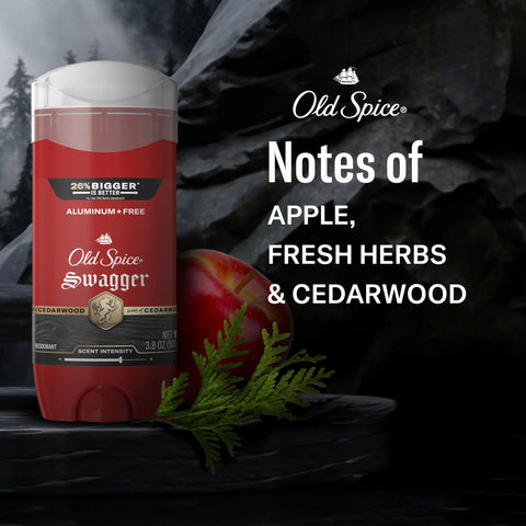 Old Spice Aluminum Free Deodorant for Men, 24/7 Odor Protection, 24/7 Freshness & Lasting Scent, Swagger with Cedarwood Scent, 3.8 oz