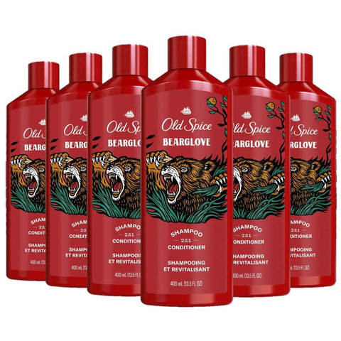 Old Spice Bearglove 2-in-1 Shampoo & Conditioner for Men, Healthier, Fuller, More Moisturized Looking Hair, 13.5 Fl Oz Each (Pack of 6)
