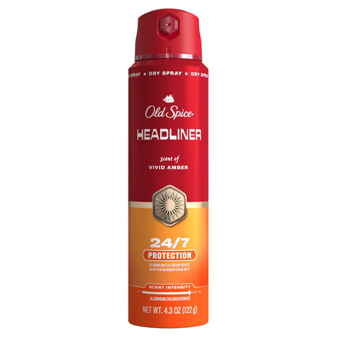Old Spice Antiperspirant Spray for Men, 24/7 Sweat & Odor Protection, 24/7 Signature Scent & Lasting Freshness, Lightweight Formula, Headliner with Black Currant, Leather, & Amber Scent, 4.3 oz